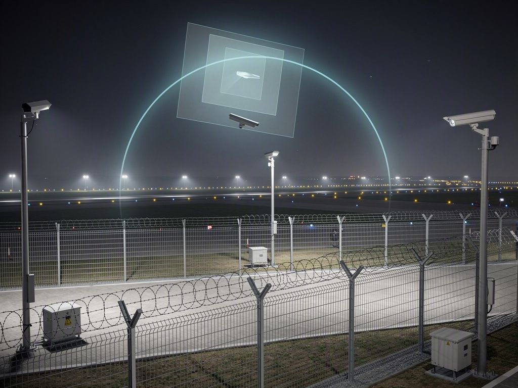 Edge AI monitoring an airport perimeter and detecting an unusual flying object