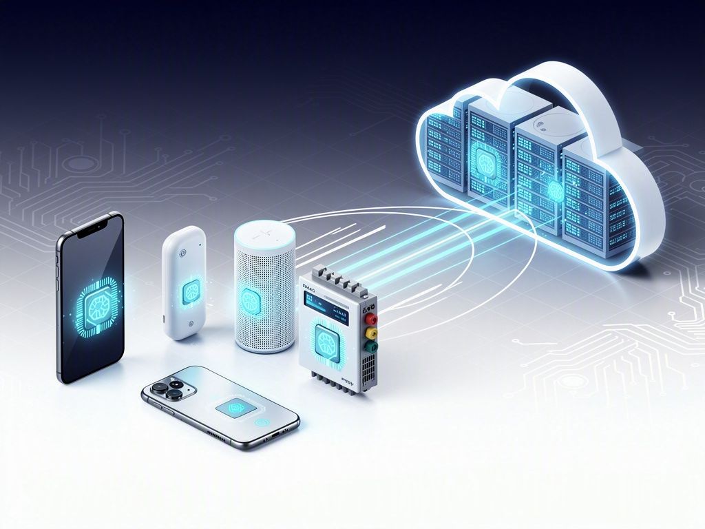 Illustration of Edge AI processing data locally instead of relying entirely on the cloud