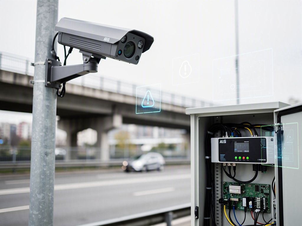 Traffic camera connected to an edge AI device in a roadside cabinet