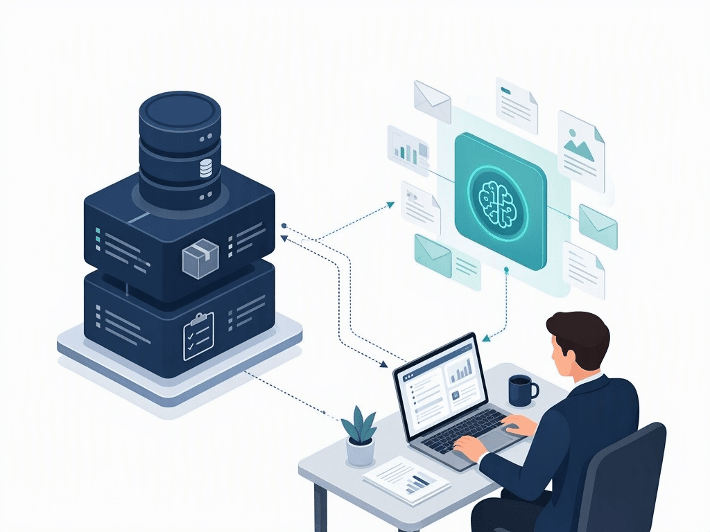 ERP giữ dữ liệu giao dịch chính thức, AI hỗ trợ đọc tài liệu và tổng hợp thông tin cho nhân viên.